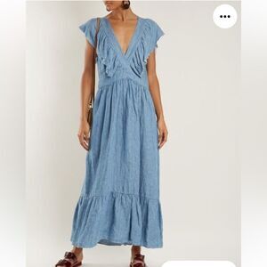 Lee Mathews Chambray Tyler Ruffle Collar Maxi Dress